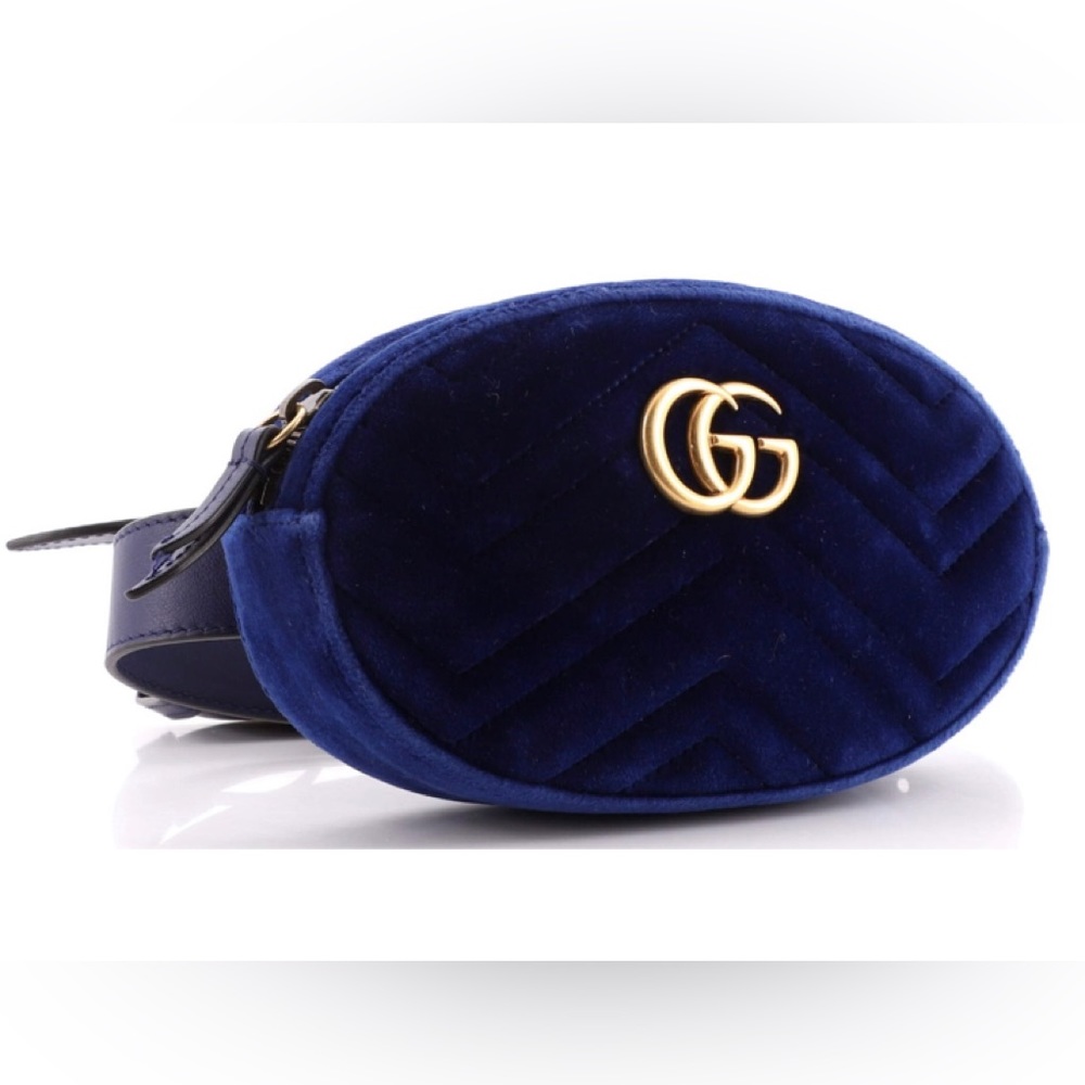 BRAND NEW Gucci GG Marmont Belt Bag Matelasse Cobalt Blue Velvet with Dustbag